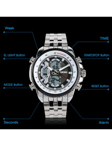 SKM 0993 Men Multi-Function Business Watch Waterproof Sliver with White