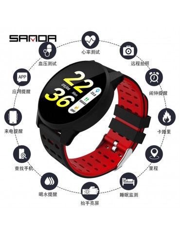 Sanda B2 heart rate monitoring health sports smart bracelet waterproof alarm clock bluetooth gift step watch black and red