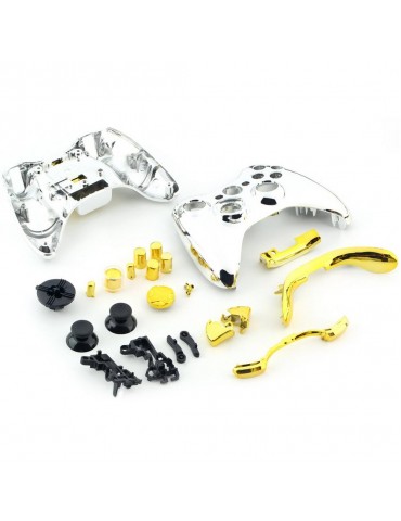 Chrome Silver modded Full Shell Gold Buttons for Xbox 360 Wireless Controller