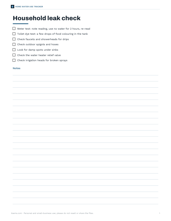 Preview of Printable Household Leak Checklist